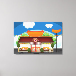 Fastfoodrestaurant Cartoon Canvas Afdruk
