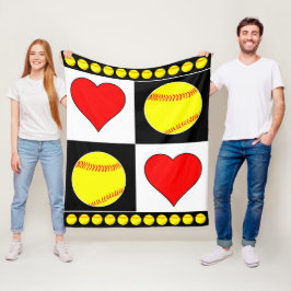 Fastpitch Player Softball & Hearts Fleece Blanket Deken