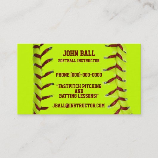 Fastpitch Softball Instructor Visitekaartje (Voorkant)