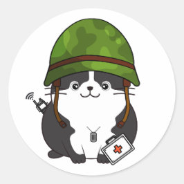 Fat Cat draagt legerhelm Ronde Sticker