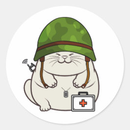 Fat Cat draagt legerhelm Ronde Sticker