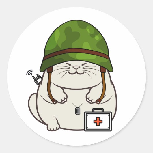 Fat Cat draagt legerhelm Ronde Sticker (Voorkant)