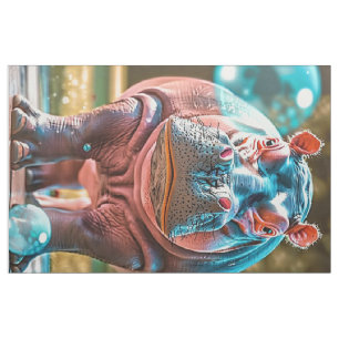 Fat Quarter Whimsical Hippos Bubbles Pink Blue Stof