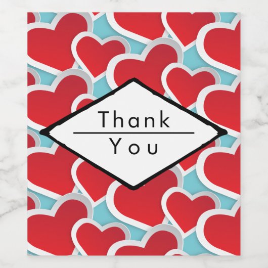 Fat Red Hearts Herhalend Patroonluis Dank u Wijn Etiket (Enkel label)