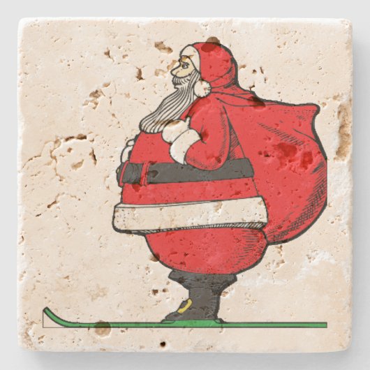 Fat Skiing Santa Claus Kerstmis Stenen Onderzetter (Voorkant)
