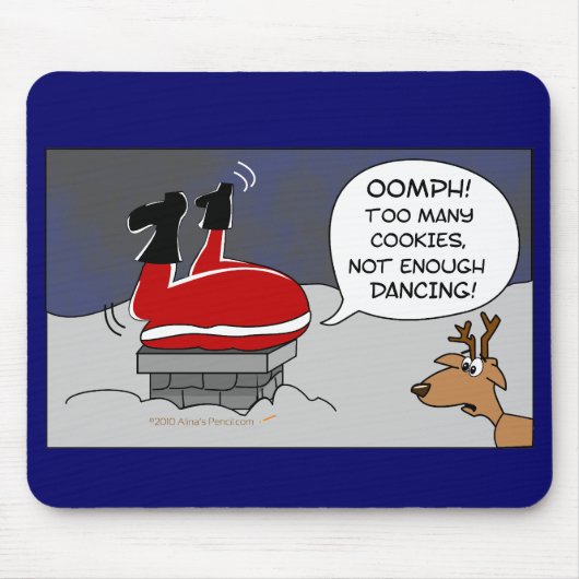 Fat Stuck Santa Funny-kerstdansende Cartoon Muismat (Voorkant)