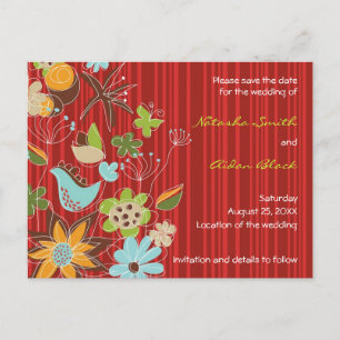 fatfatin Red Floral Garden Save the Date Briefkaar Aankondigingskaart