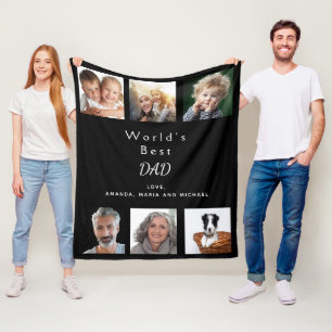 Father Best DAD Foto collaps black Fleece Deken