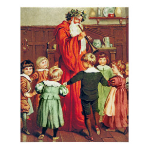 Father Christmas Blowing The Horn Perfect Poster