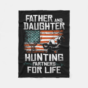 Father Daughter Hunting Partners American Flag On Fleece Deken