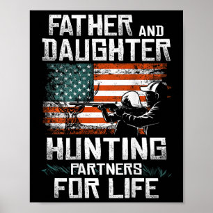 Father Daughter Hunting Partners American Flag On Poster
