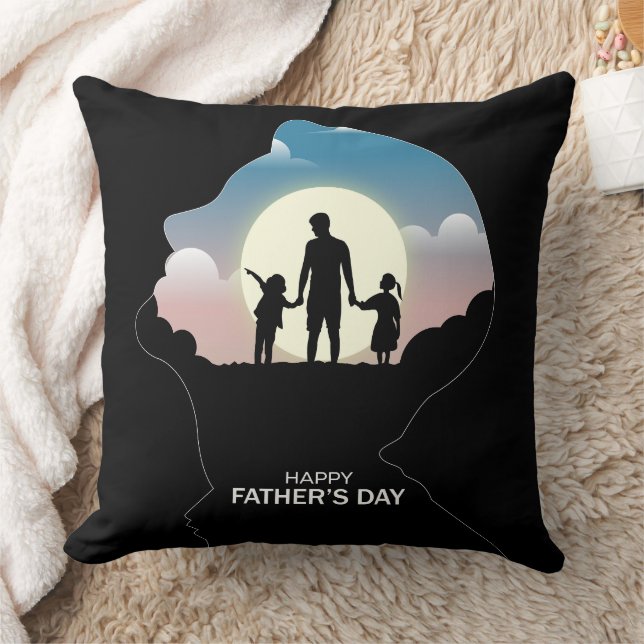 Father Profile Silhouette With Sunset Family Kussen (Deken)