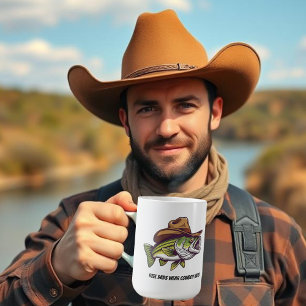 Fathers Day Funny Fish Dragen van een Cowboy Pet Koffiemok