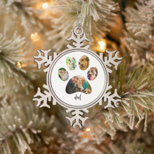 Fathers Day Hond Papa   5 Pootafdruk Foto Collage Tin Sneeuwvlok Ornament