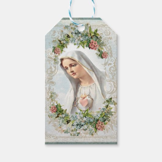 Fatima Blessed Mary katholieke Floral Classi Cadeaulabel (Voorkant)