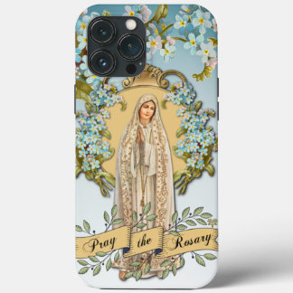 Fatima Virgin Mary Blue Floral Religious iPhone 13 Pro Max Hoesje