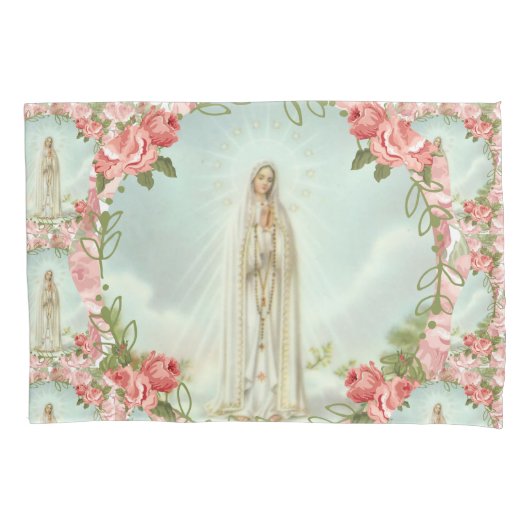 Fatima Virgin Mary Religieuze Roze Roses Kussensloop (Voorkant)