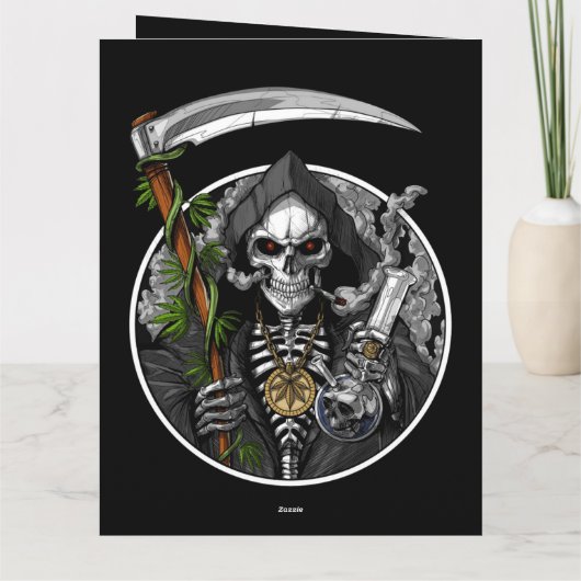 Faucheuse fumant de l'herbe Carte de vœux effrayan (Dos)