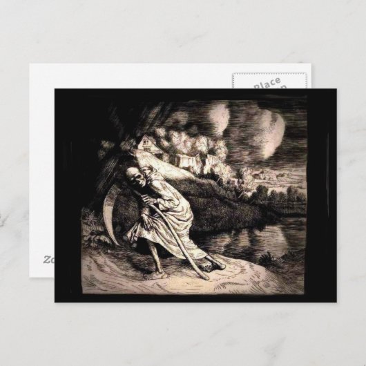 Faucheuse noire en carte postale noire (Devant / Derrière)