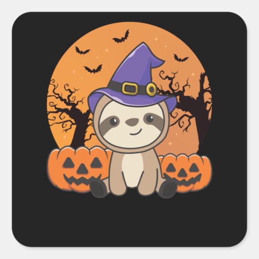 Fault Witch Pumpkin Sloths Happy Halloween Vierkante Sticker (Voorkant)