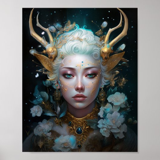 Faun Elf Vrouw Fantasy Kunst Poster (Voorkant)