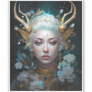 Faun Elf Vrouw Fantasy Kunst Sticker