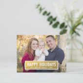 FAUSSE CARTE POSTALE DE FÊTE EN FEUILLE D'OR (Debout devant)