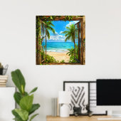 Fausse fenêtre décoration vue tropicale plage océa (Bureau à domicile)