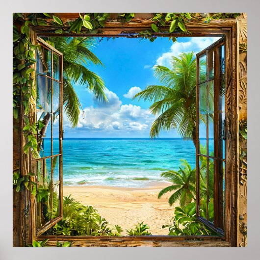 Fausse fenêtre décoration vue tropicale plage océa (Devant)