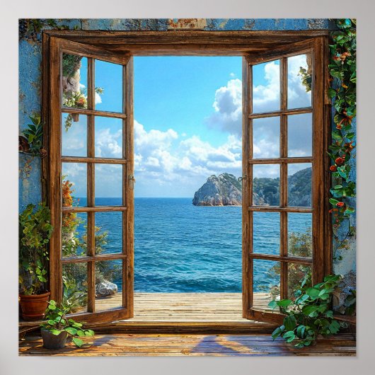 Fausse fenêtre vue sur l'océan fenêtre décoration (Devant)