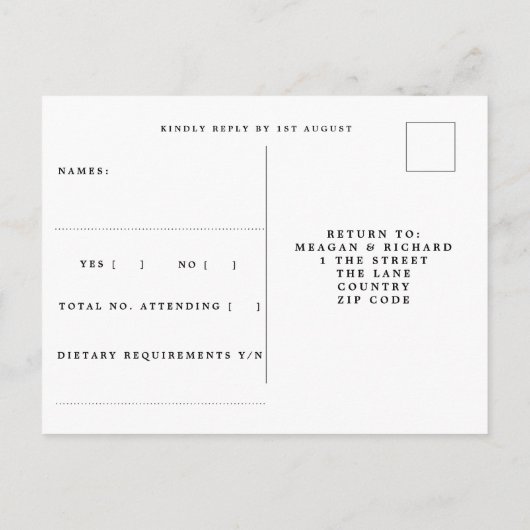 fausse or vert mariage rsvp carte postale (Dos)
