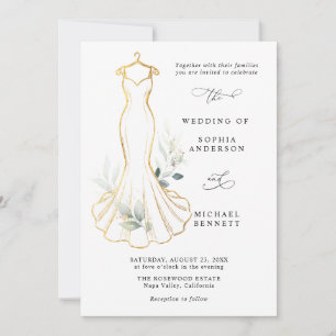 Fausse Robe de Mariée Invitation Or et Verdure