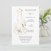 Fausse Robe de Mariée Invitation Or et Verdure (Debout devant)