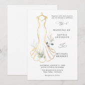 Fausse Robe de Mariée Invitation Or et Verdure (Devant / Derrière)