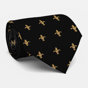 Fausse soie cravate noire et or fleur de lis de lu