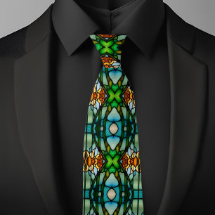 Fausse vitre teintée or motif vert filet cravate