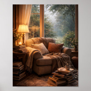 Fauteuil de lecture cosy Affiche de fenêtre pluvie