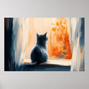 Fauvistische kat bij het raam – Aanpasbare rustgev Poster