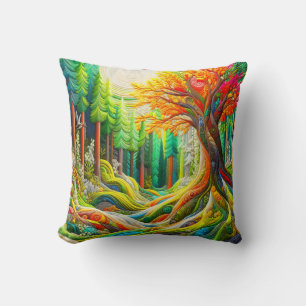 Faux 3D geborduurd Modern Art Forest Landschap Kussen