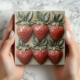 Faux 3D Strawberry Vintage Ceramic Tile Print Tegeltje