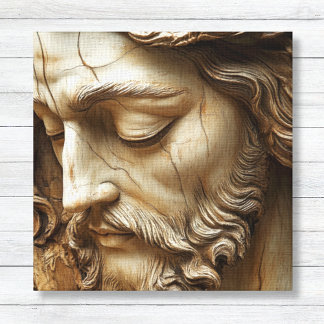 Faux 3D Verweerde Steen Jezus Canvas Print