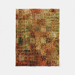 Faux Alligator Animal Skin Leather Red Brown Fleece Deken