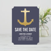 Faux Ancre Nautique Feuille D'Or Save The Date (Debout devant)