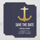 Faux Ancre Nautique Feuille D'Or Save The Date (Devant / Derrière)