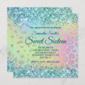 Faux Aqua Blue Glitter Rainbow Leopard Gradient Kaart (Voorkant / Achterkant)