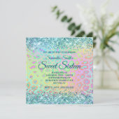 Faux Aqua Blue Glitter Rainbow Leopard Gradient Kaart (Staand voorkant)