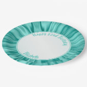 Faux Aqua Satin personaliseren "Happy Birthday" Papieren Bordje (Gekanteld)