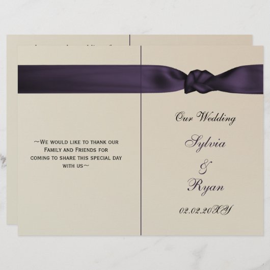 FAUX arc améthyste programmes de mariage violet (Devant / Derrière)