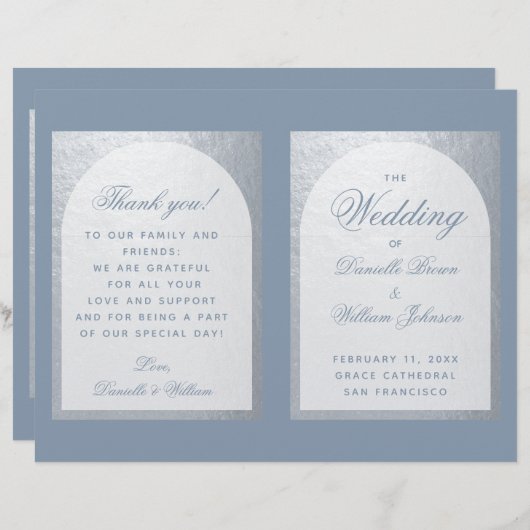 Faux Arc d'argent Dusty Blue Programme de mariage (Devant / Derrière)