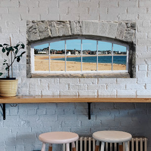 Faux Arched Window met Uitzicht van Sandy Beach Poster